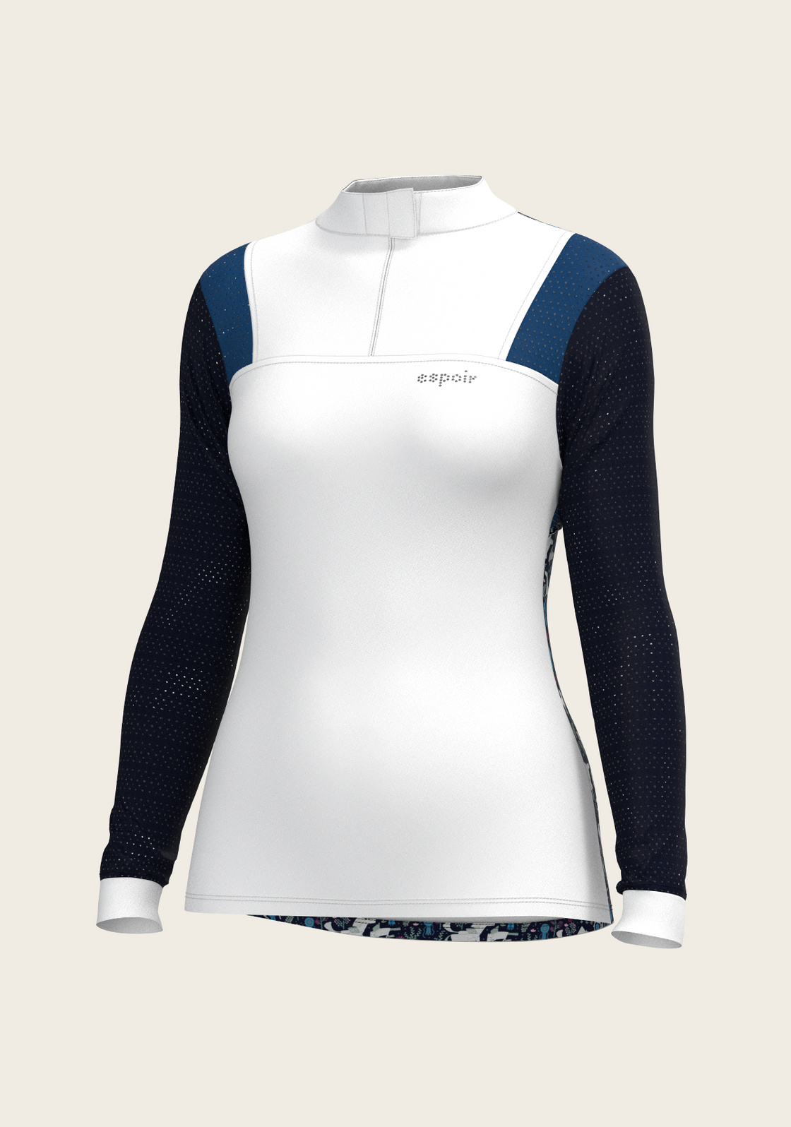 White with Navy & Royal Blue Long Sleeve Sport Show Shirt