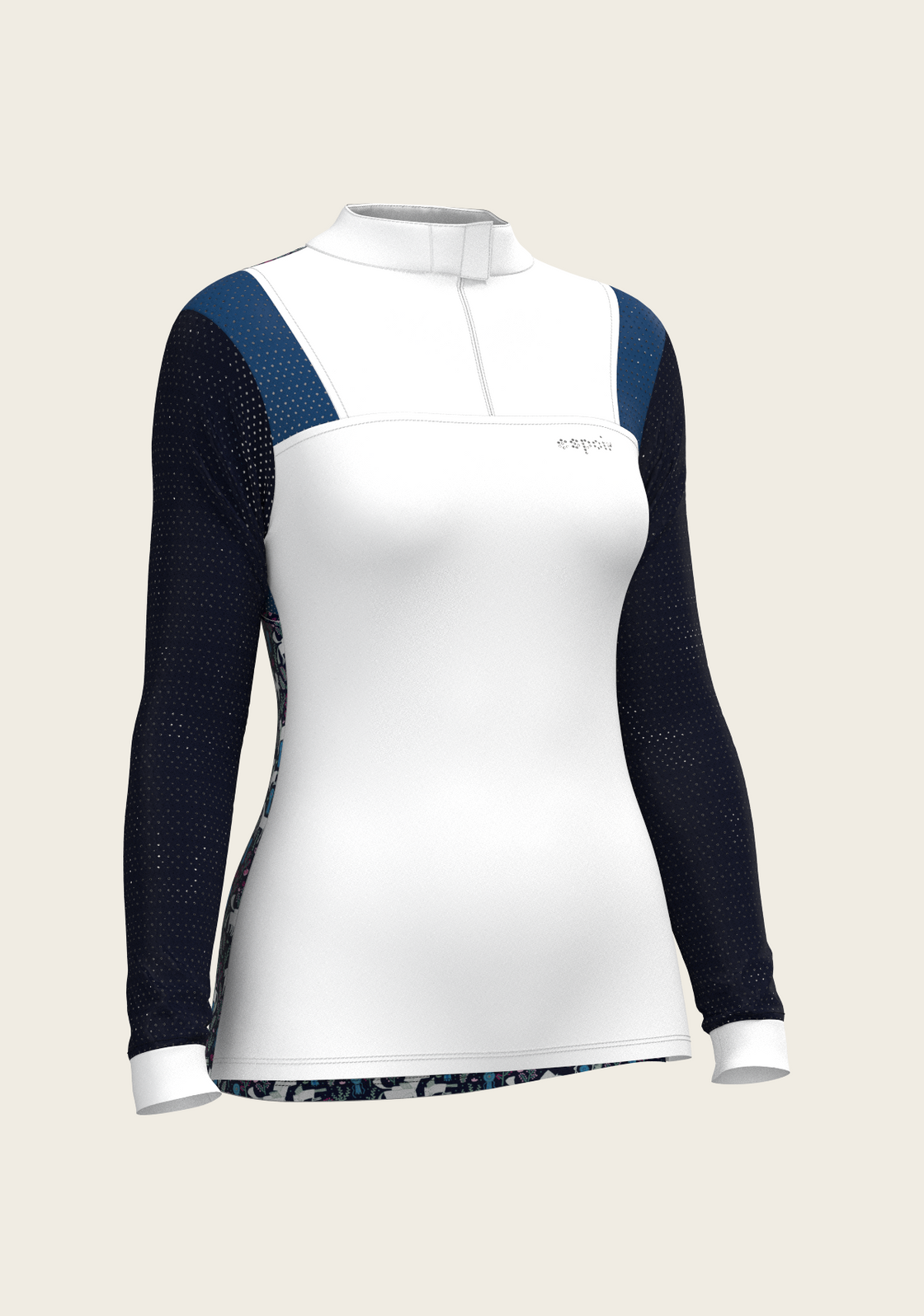 White with Navy & Royal Blue Long Sleeve Sport Show Shirt