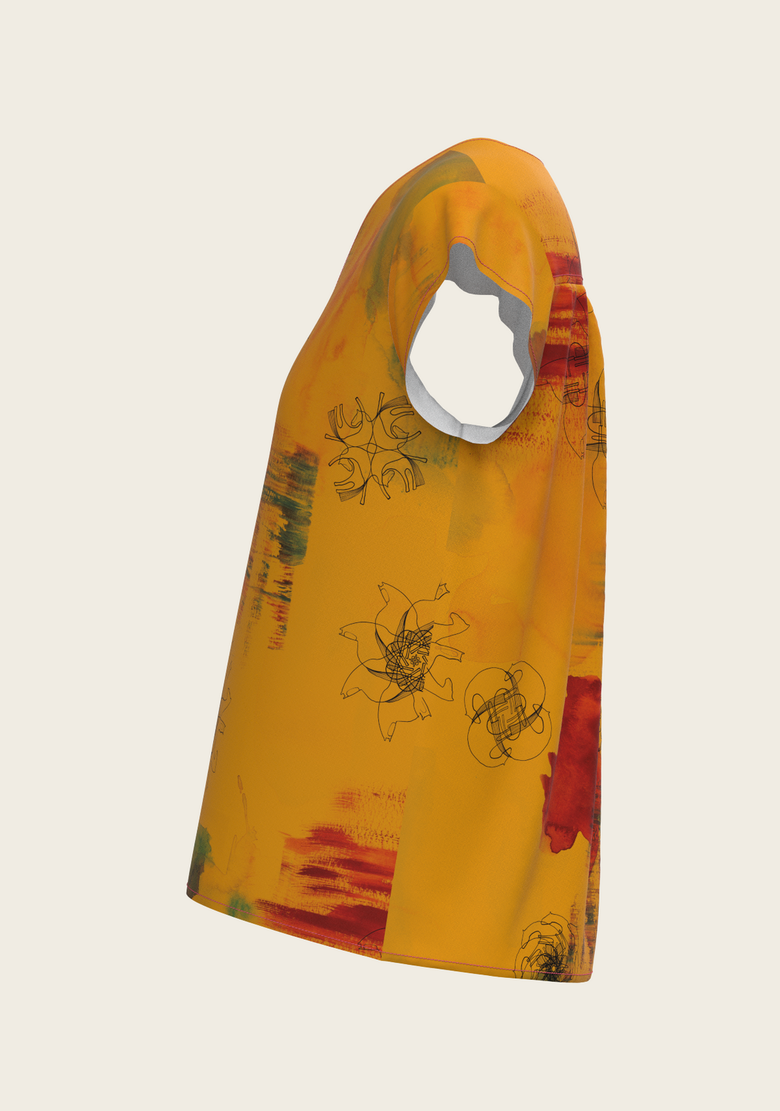 Horse Flower Fair in Ochre Loose Fitting V Neck Shirt