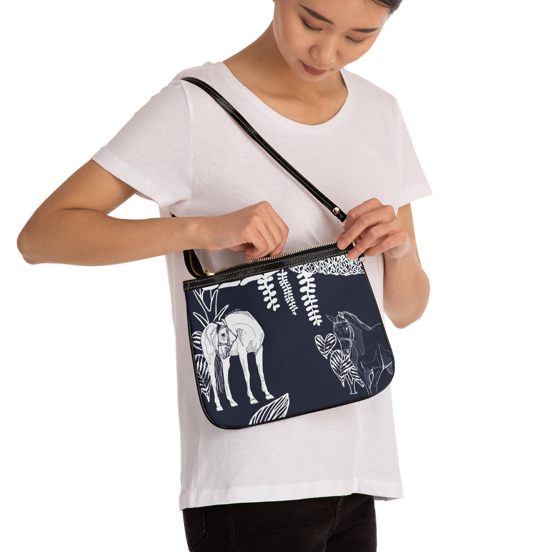 Navy Island Horse Horse Small Shoulder Bag — Elegant Equestrian Crossbody Purse