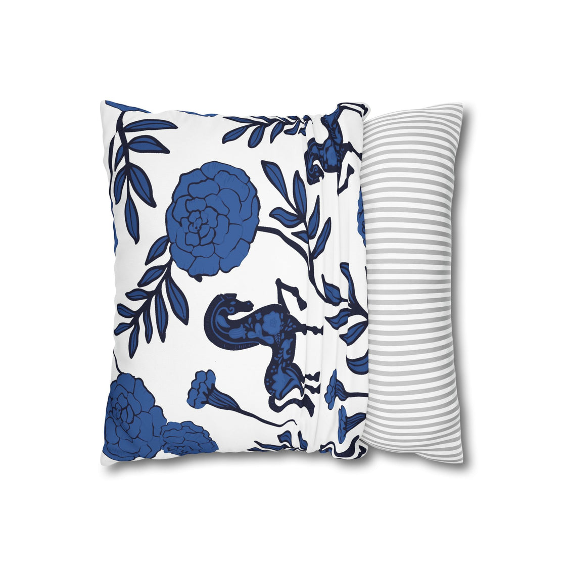 Blue Floral Horse Pillowcase, Cozy Home Decor, Equestrian Gift, Horse Lover Decor, Boho Style Cushion Cover