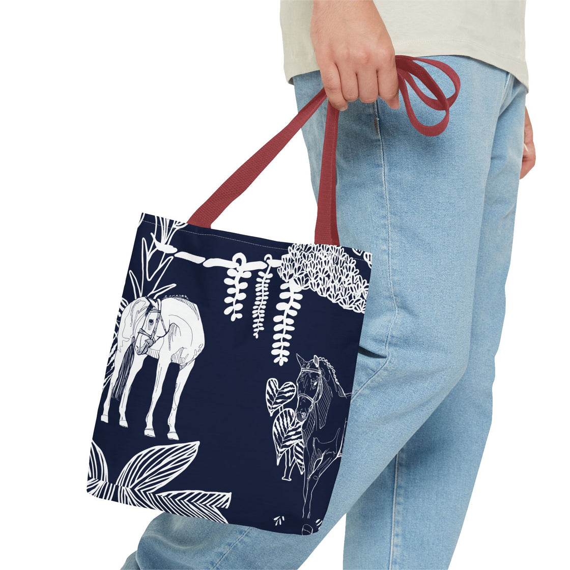 Navy Island Horse Horse Tote Bag | Stylish Shopping Bag, Beach Carryall, Gift for Horse Lovers, Floral Print Purse, Everyday Use