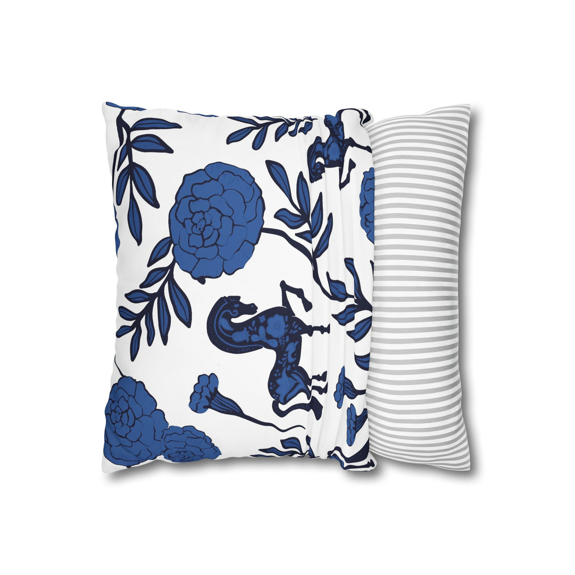 Blue Floral Horse Pillowcase, Cozy Home Decor, Equestrian Gift, Horse Lover Decor, Boho Style Cushion Cover