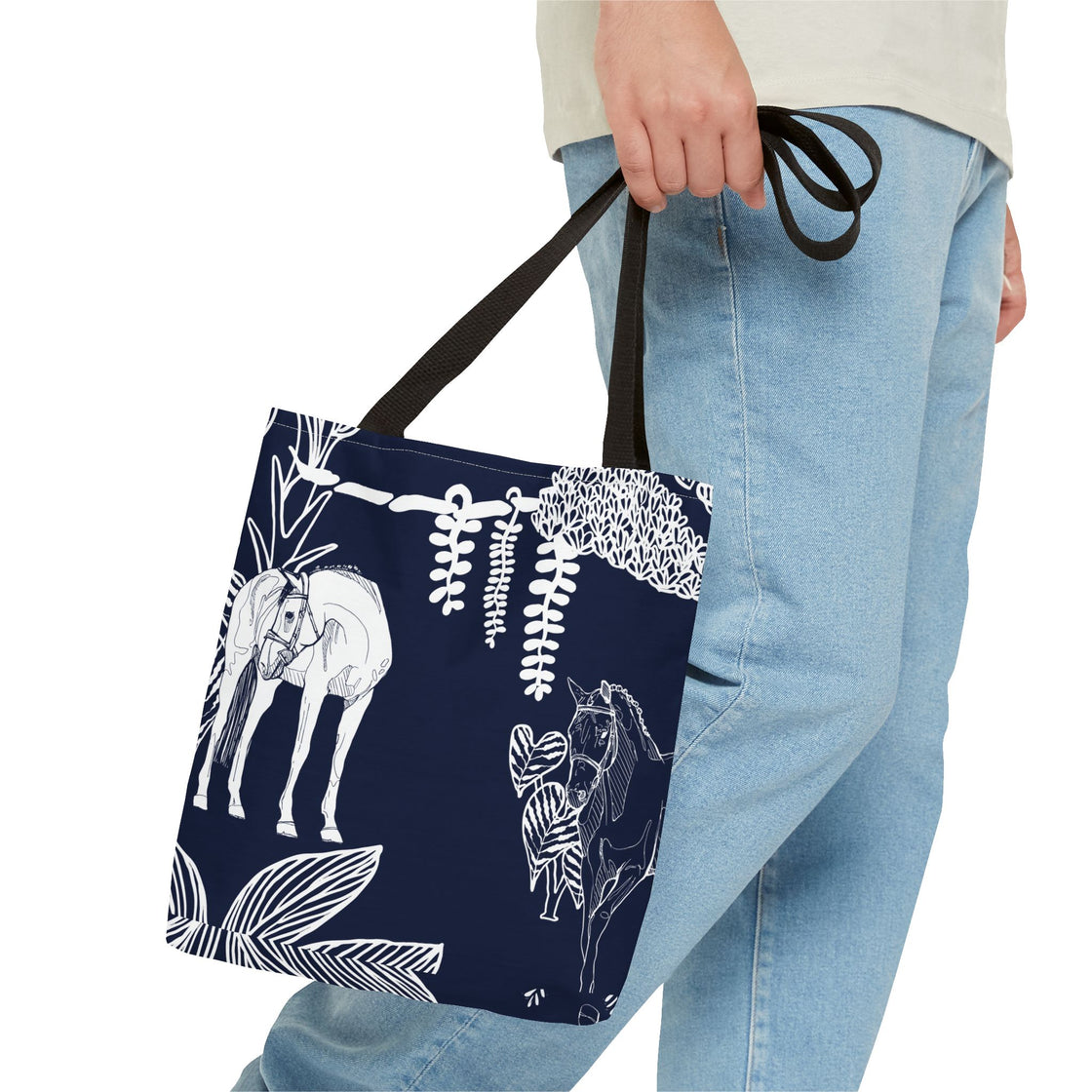 Navy Island Horse Horse Tote Bag | Stylish Shopping Bag, Beach Carryall, Gift for Horse Lovers, Floral Print Purse, Everyday Use