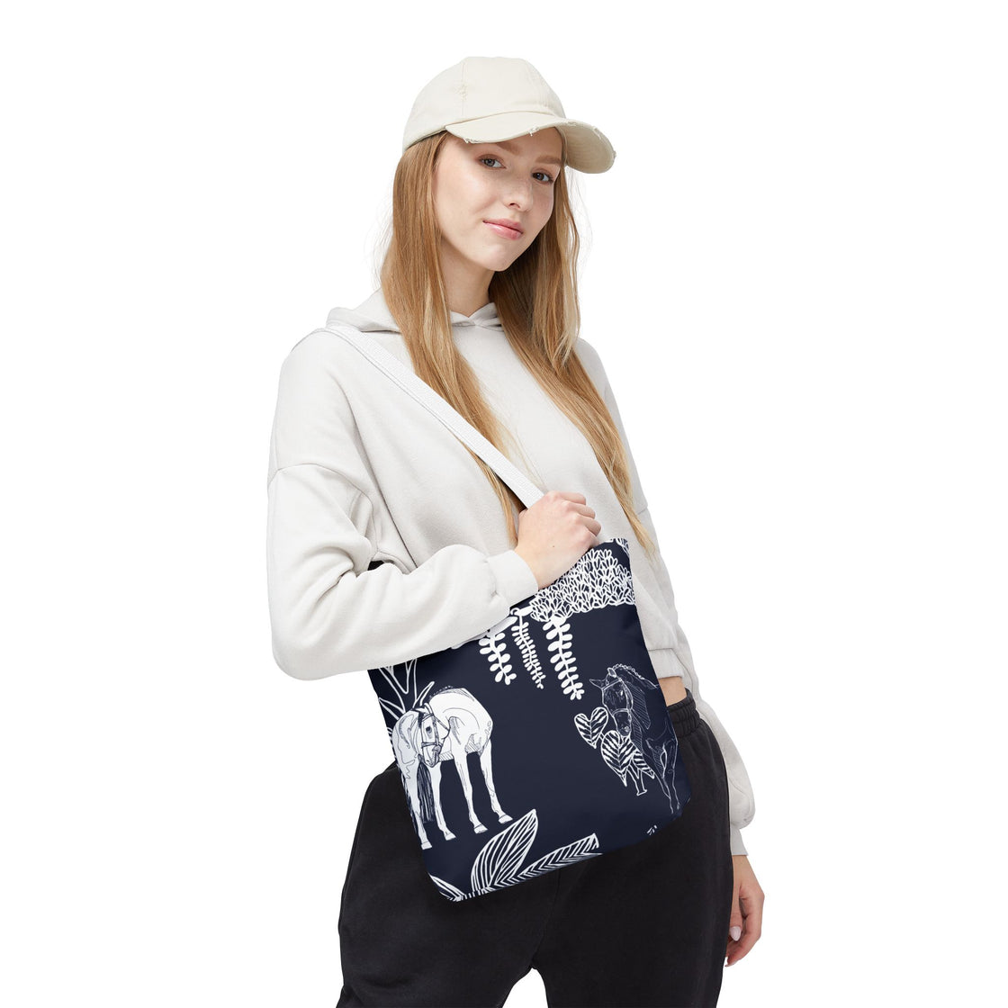 Navy Island Horse Horse Tote Bag | Stylish Shopping Bag, Beach Carryall, Gift for Horse Lovers, Floral Print Purse, Everyday Use