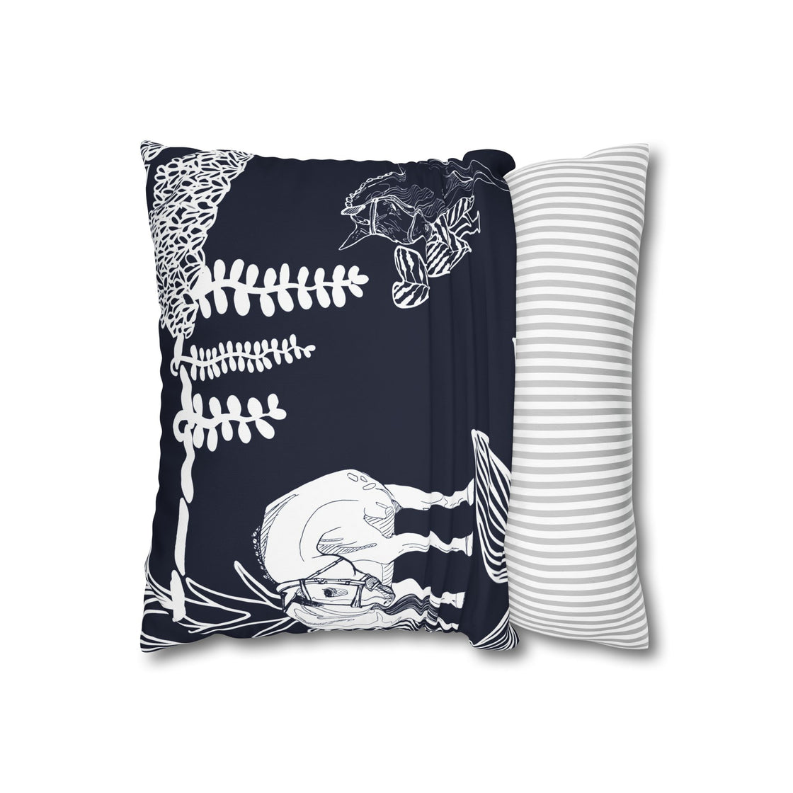 Island Horse on Navy Pillowcase by Espoir, Cozy Home Decor, Equestrian Gift, Horse Lover Decor, Boho Style Cushion Cover