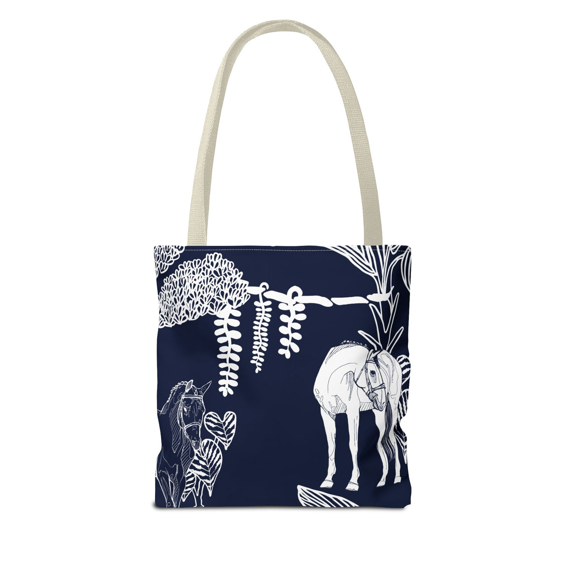 Navy Island Horse Horse Tote Bag | Stylish Shopping Bag, Beach Carryall, Gift for Horse Lovers, Floral Print Purse, Everyday Use