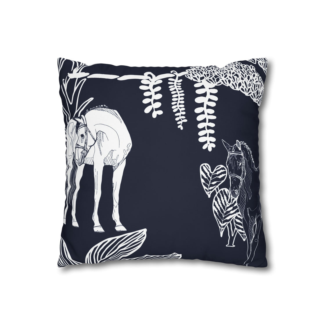 Island Horse on Navy Pillowcase by Espoir, Cozy Home Decor, Equestrian Gift, Horse Lover Decor, Boho Style Cushion Cover