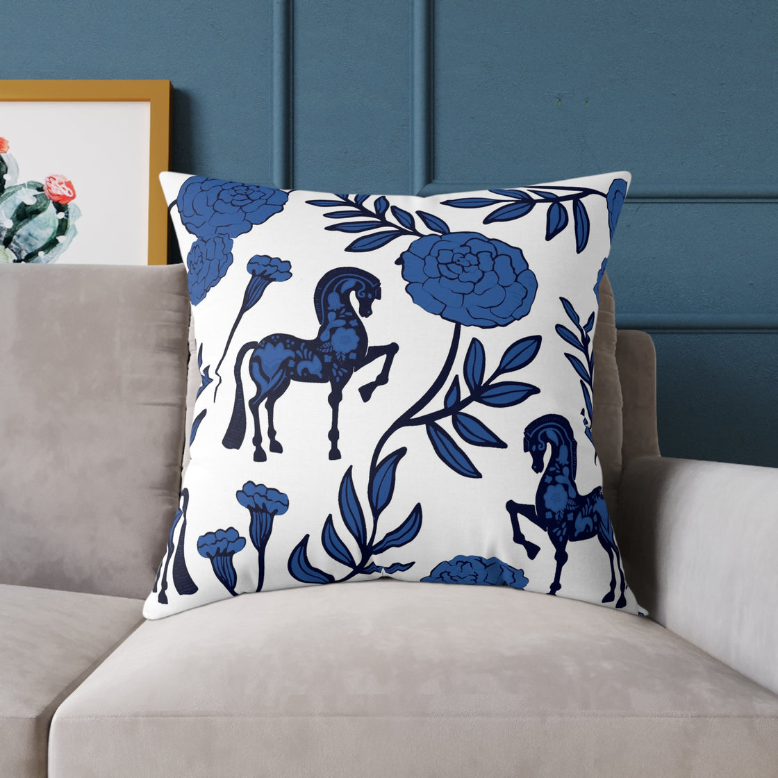Espoir Equestrian Horse Floral Throw Pillow, Decorative Cushion, Farmhouse Decor, Horse Lover Gift, Home Accent, Rustic Style
