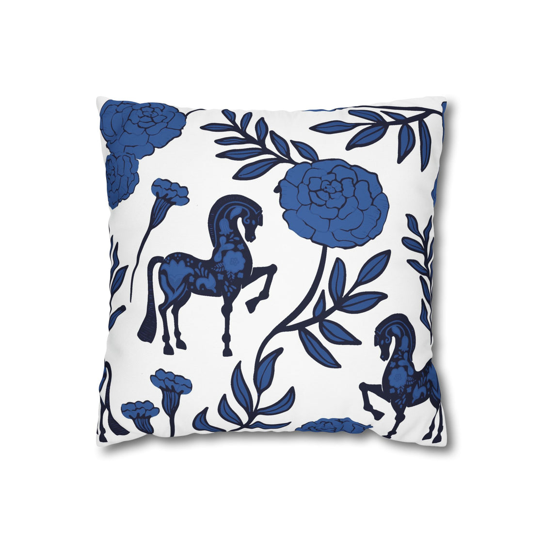 Blue Floral Horse Pillowcase, Cozy Home Decor, Equestrian Gift, Horse Lover Decor, Boho Style Cushion Cover