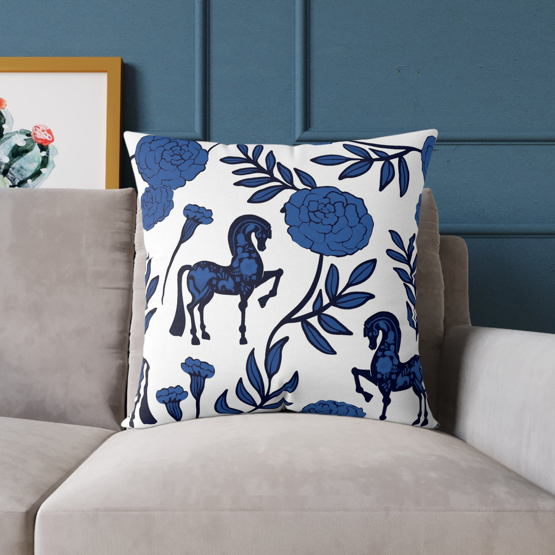 Espoir Equestrian Horse Floral Throw Pillow, Decorative Cushion, Farmhouse Decor, Horse Lover Gift, Home Accent, Rustic Style