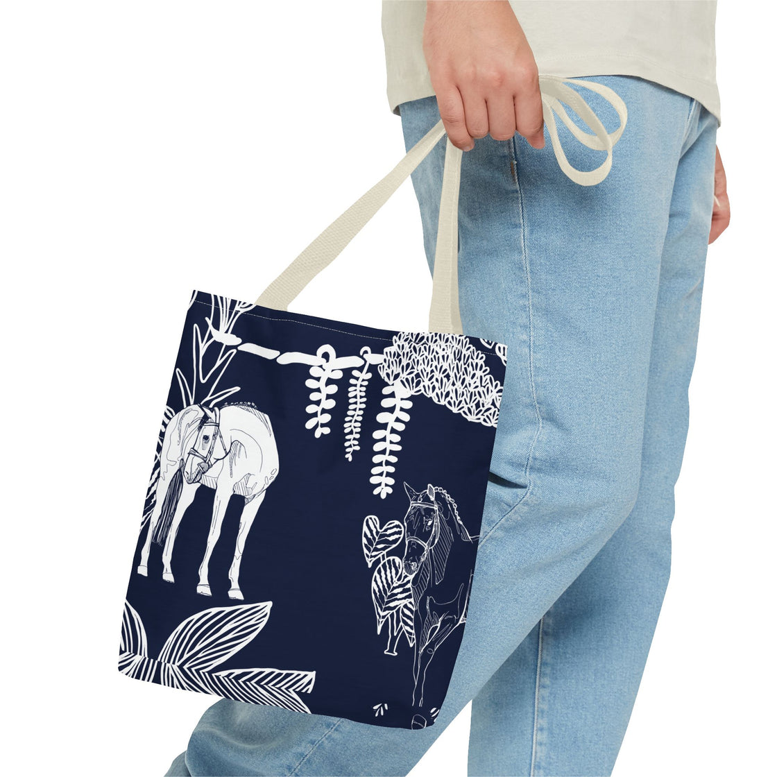 Navy Island Horse Horse Tote Bag | Stylish Shopping Bag, Beach Carryall, Gift for Horse Lovers, Floral Print Purse, Everyday Use