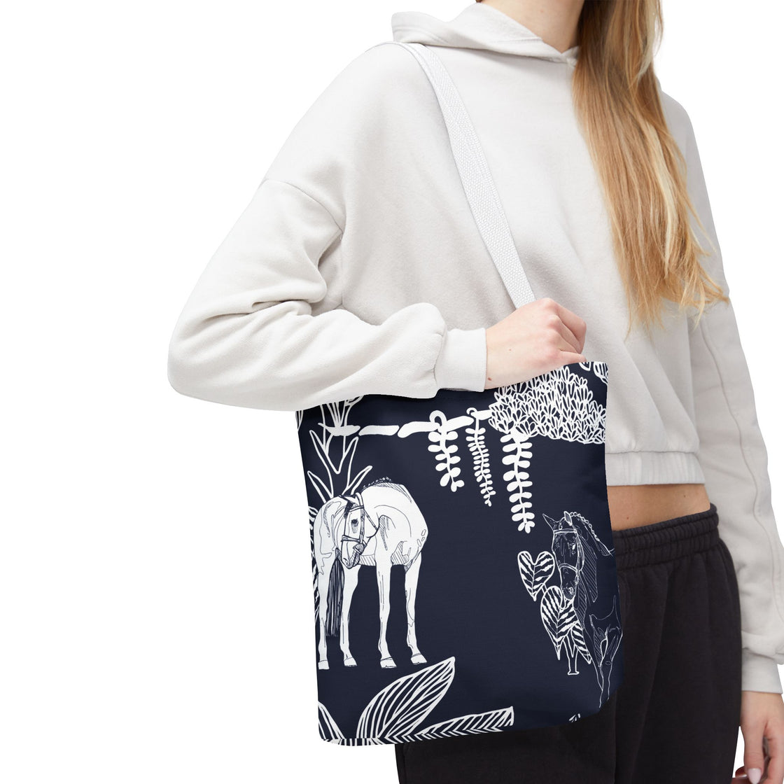 Navy Island Horse Horse Tote Bag | Stylish Shopping Bag, Beach Carryall, Gift for Horse Lovers, Floral Print Purse, Everyday Use