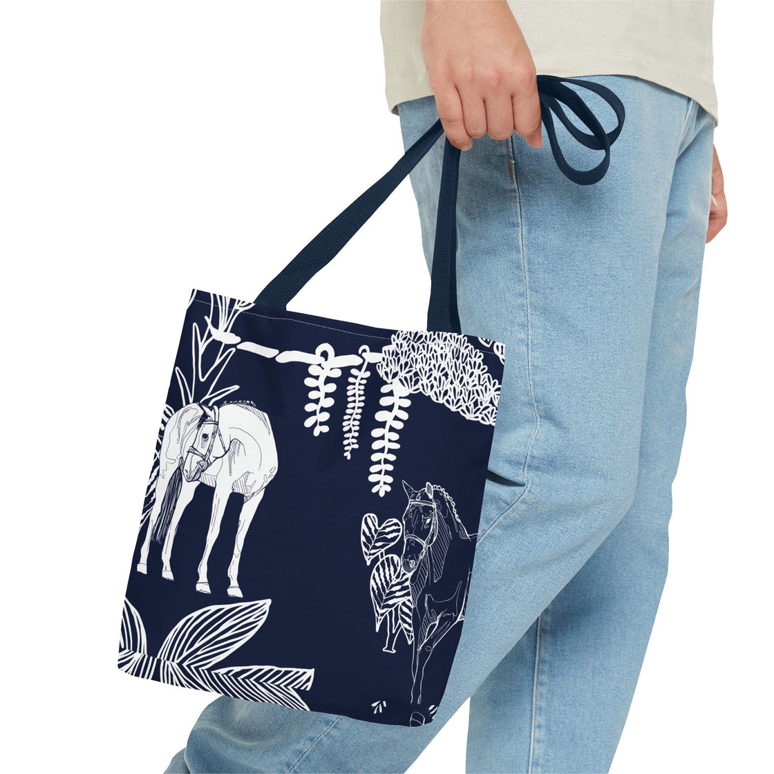 Navy Island Horse Horse Tote Bag | Stylish Shopping Bag, Beach Carryall, Gift for Horse Lovers, Floral Print Purse, Everyday Use