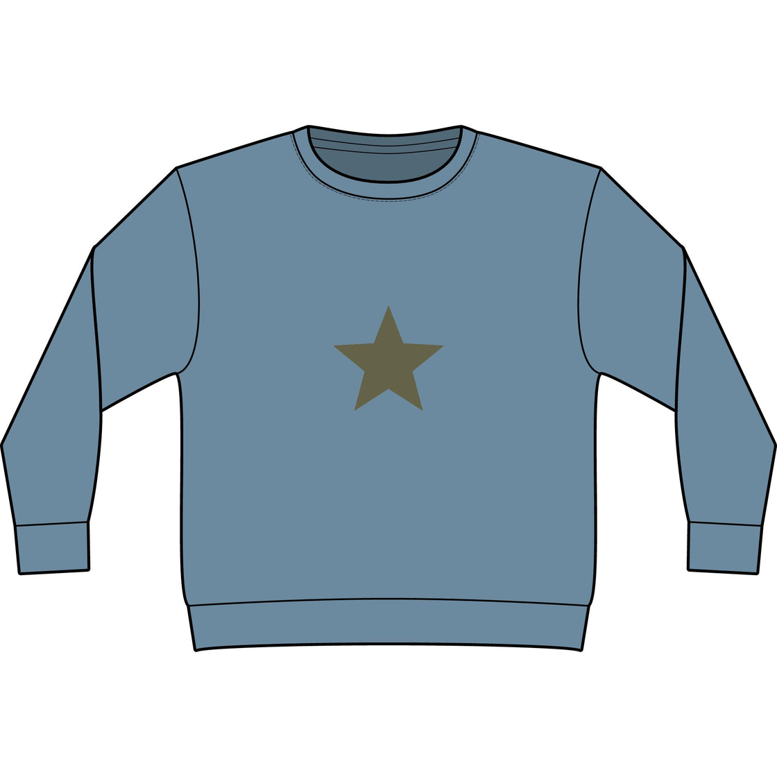 Espoir Vintage Olive Star Sweatshirt — Garment-Dyed Casual Crewneck