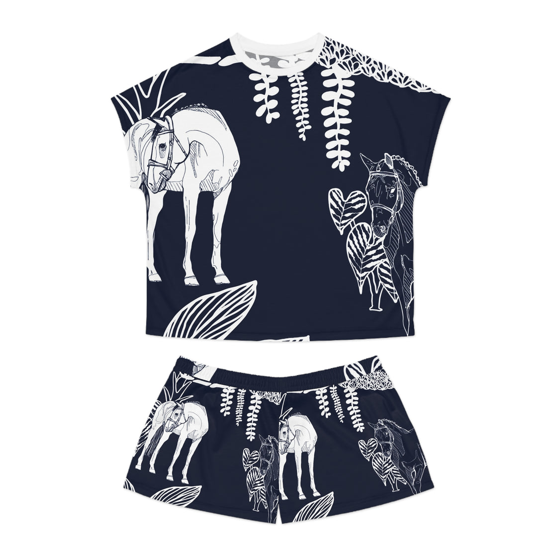 Island Horses on NavyWomen's Short Pajama Set