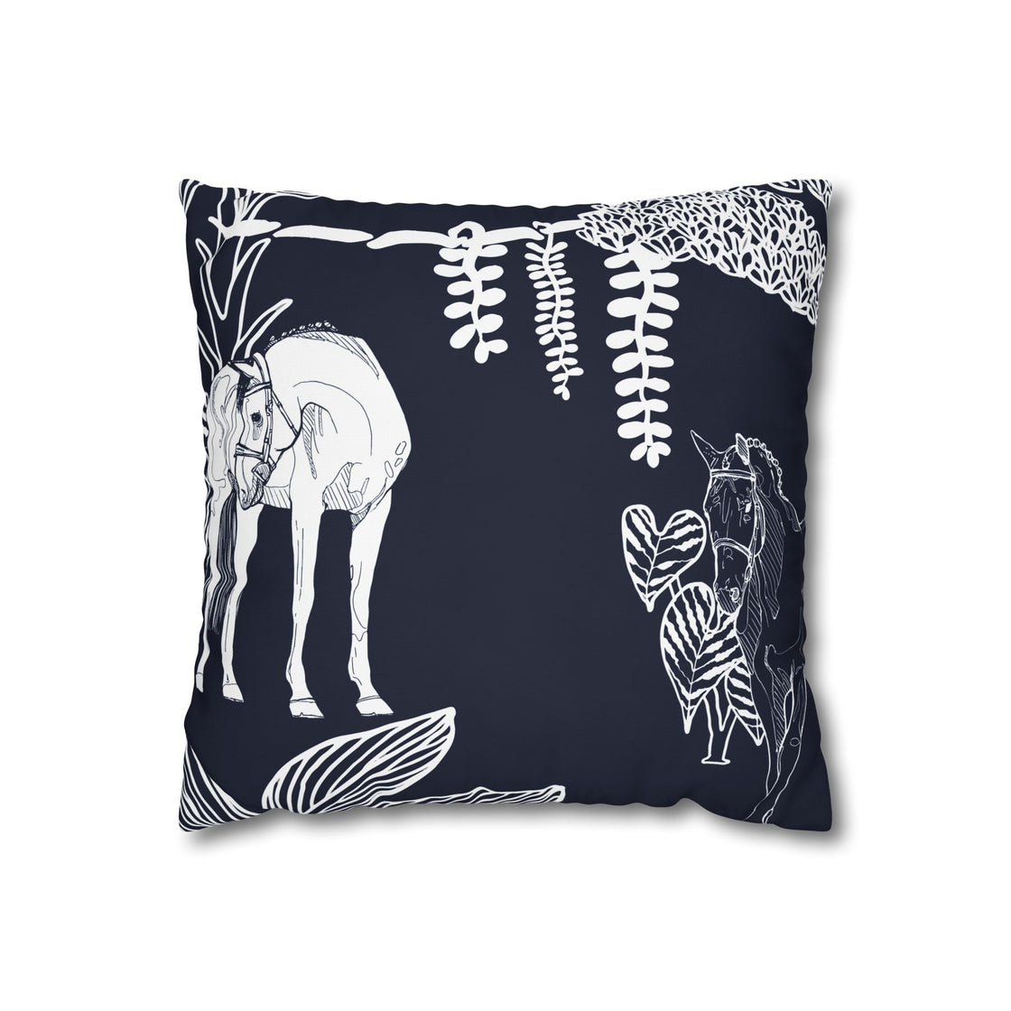 Island Horse on Navy Pillowcase by Espoir, Cozy Home Decor, Equestrian Gift, Horse Lover Decor, Boho Style Cushion Cover