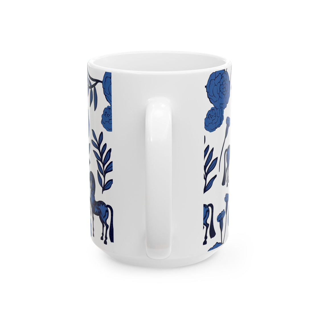 Espoir Equestrian Floral Horse Ceramic Mug, Blue Horse Mug, Gift for Horse Lovers, Artistic Coffee Cup, Unique Home Decor