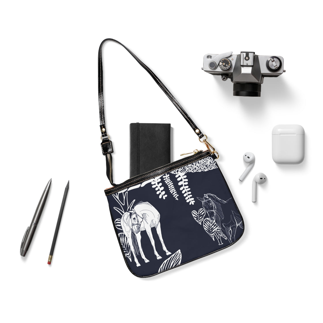 Navy Island Horse Horse Small Shoulder Bag — Elegant Equestrian Crossbody Purse