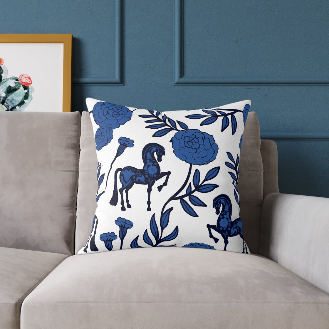 Espoir Equestrian Horse Floral Throw Pillow, Decorative Cushion, Farmhouse Decor, Horse Lover Gift, Home Accent, Rustic Style