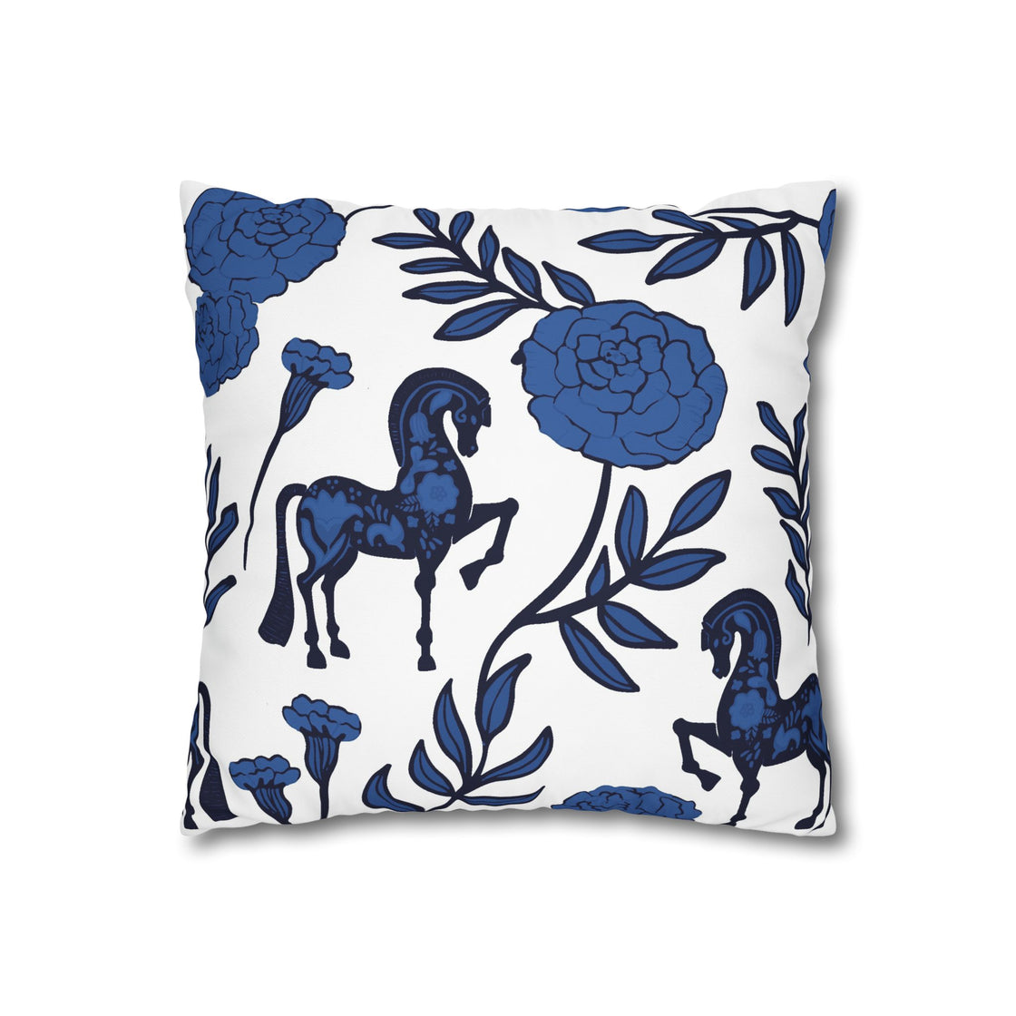 Blue Floral Horse Pillowcase, Cozy Home Decor, Equestrian Gift, Horse Lover Decor, Boho Style Cushion Cover