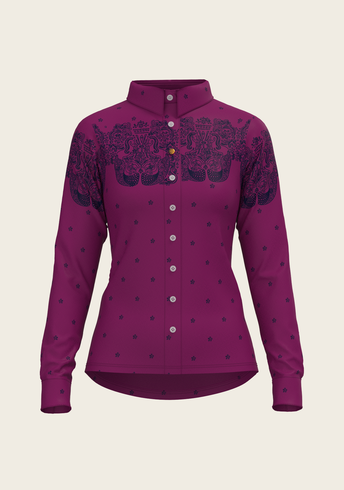 Western Mermaid Horses on Berry Ladies Button Shirt