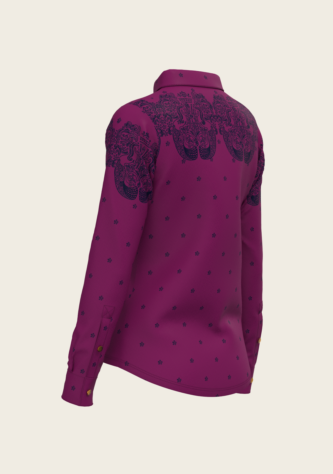 Western Mermaid Horses on Berry Ladies Button Shirt