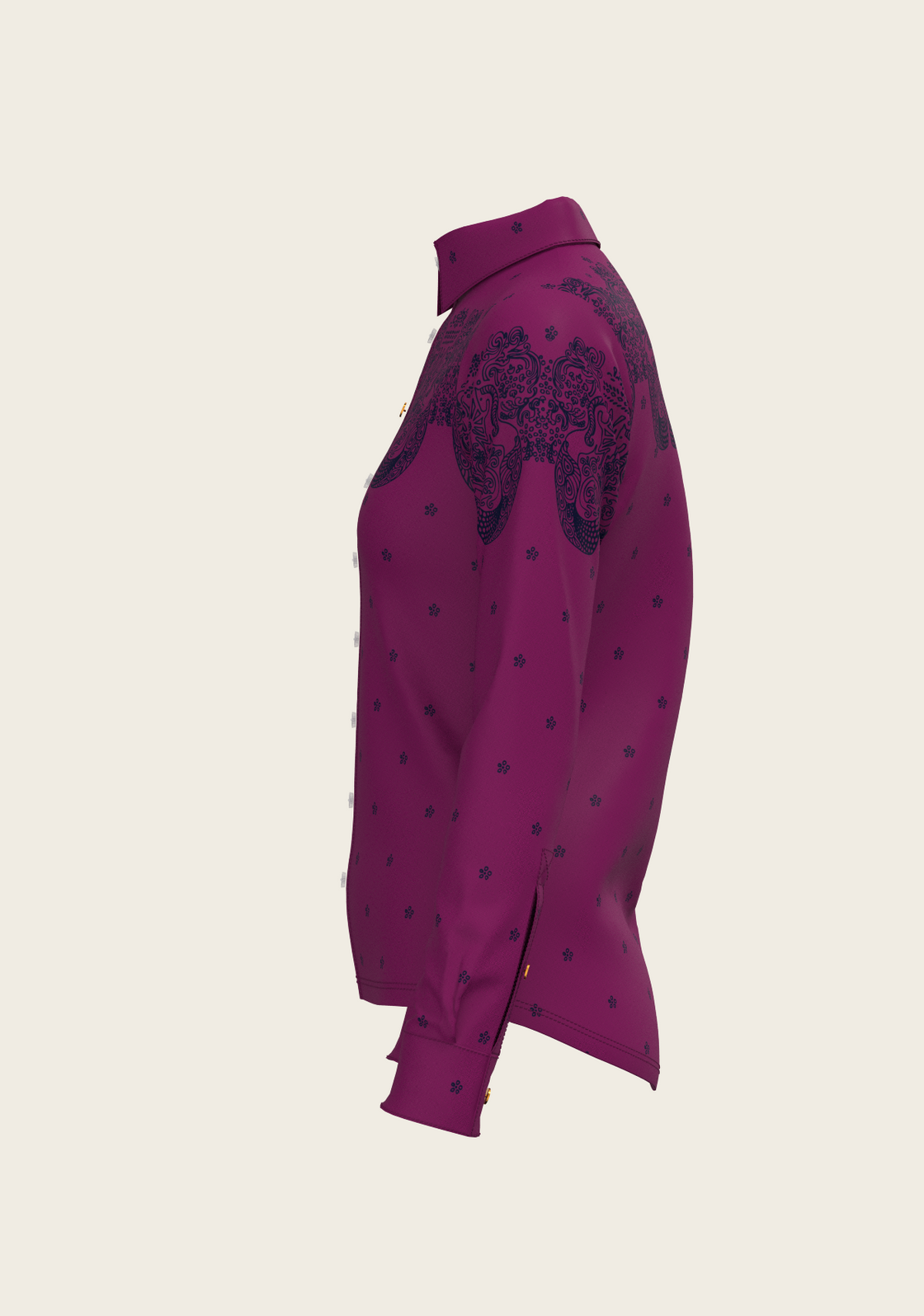 Western Mermaid Horses on Berry Ladies Button Shirt