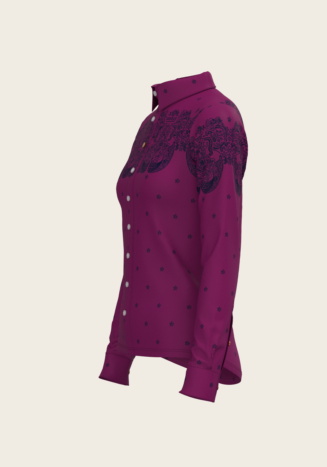 Western Mermaid Horses on Berry Ladies Button Shirt