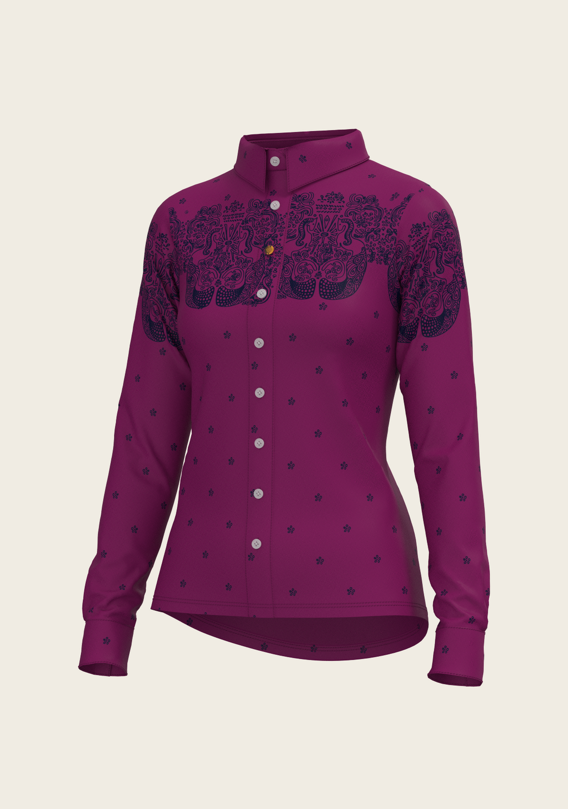 Western Mermaid Horses on Berry Ladies Button Shirt