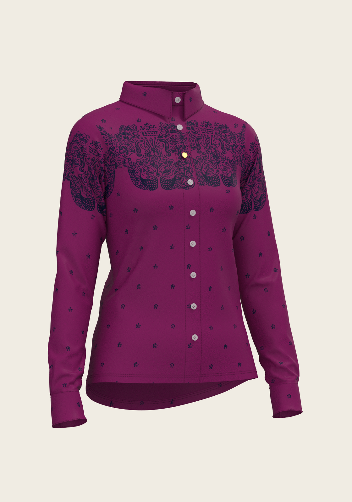 Western Mermaid Horses on Berry Ladies Button Shirt