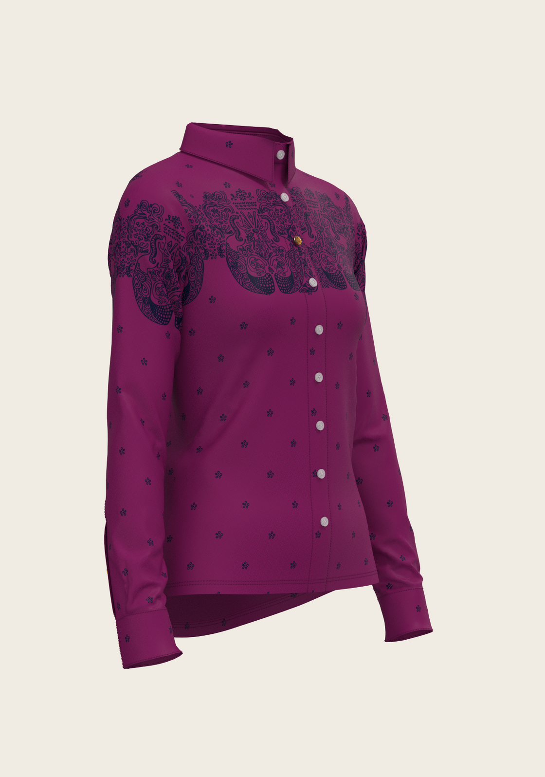 Western Mermaid Horses on Berry Ladies Button Shirt