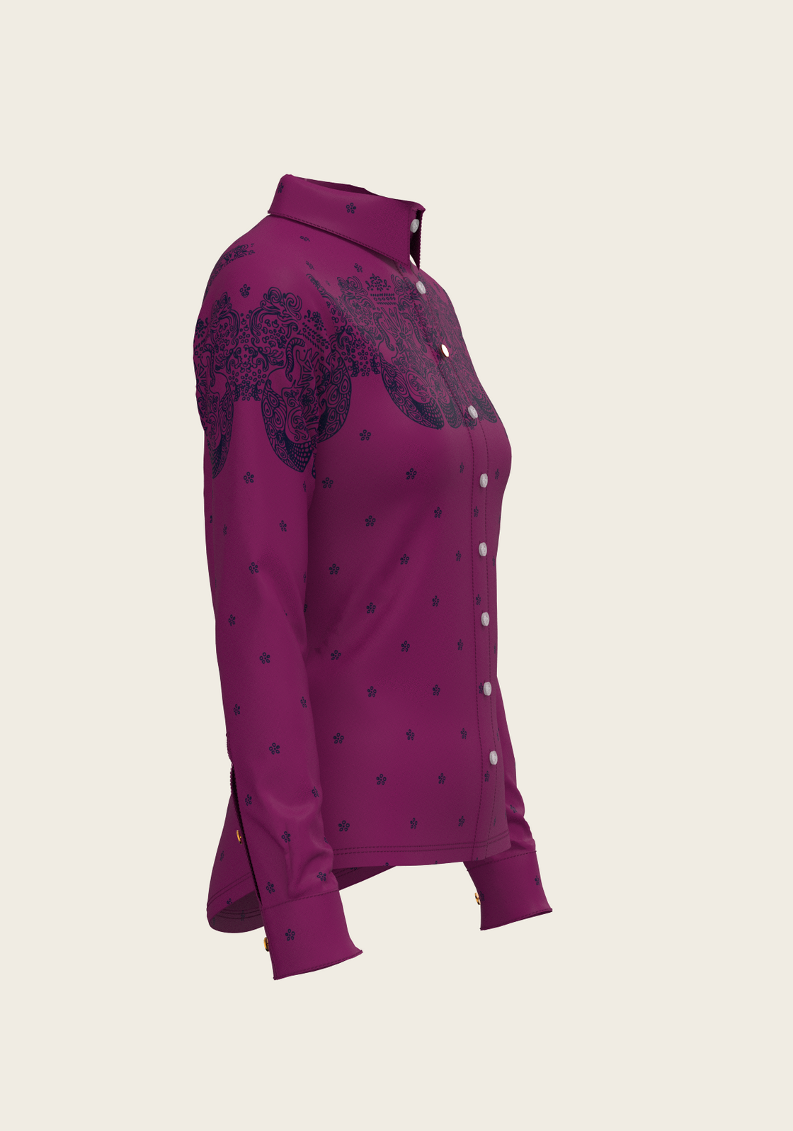 Western Mermaid Horses on Berry Ladies Button Shirt