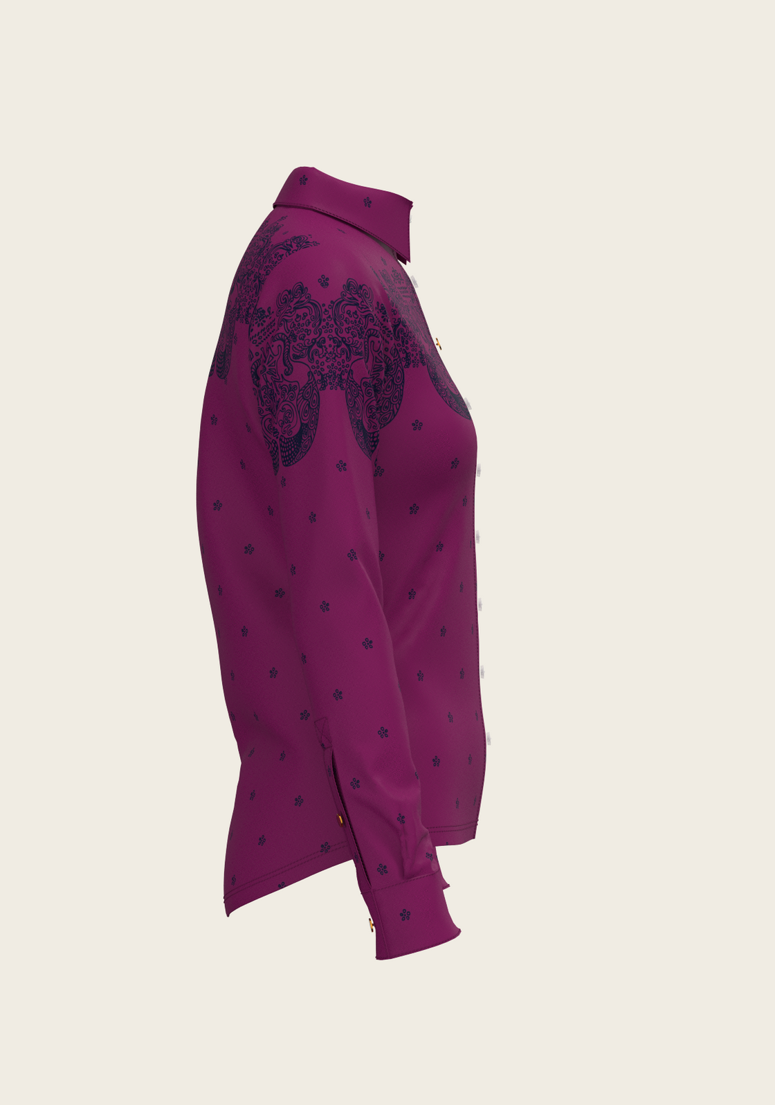 Western Mermaid Horses on Berry Ladies Button Shirt