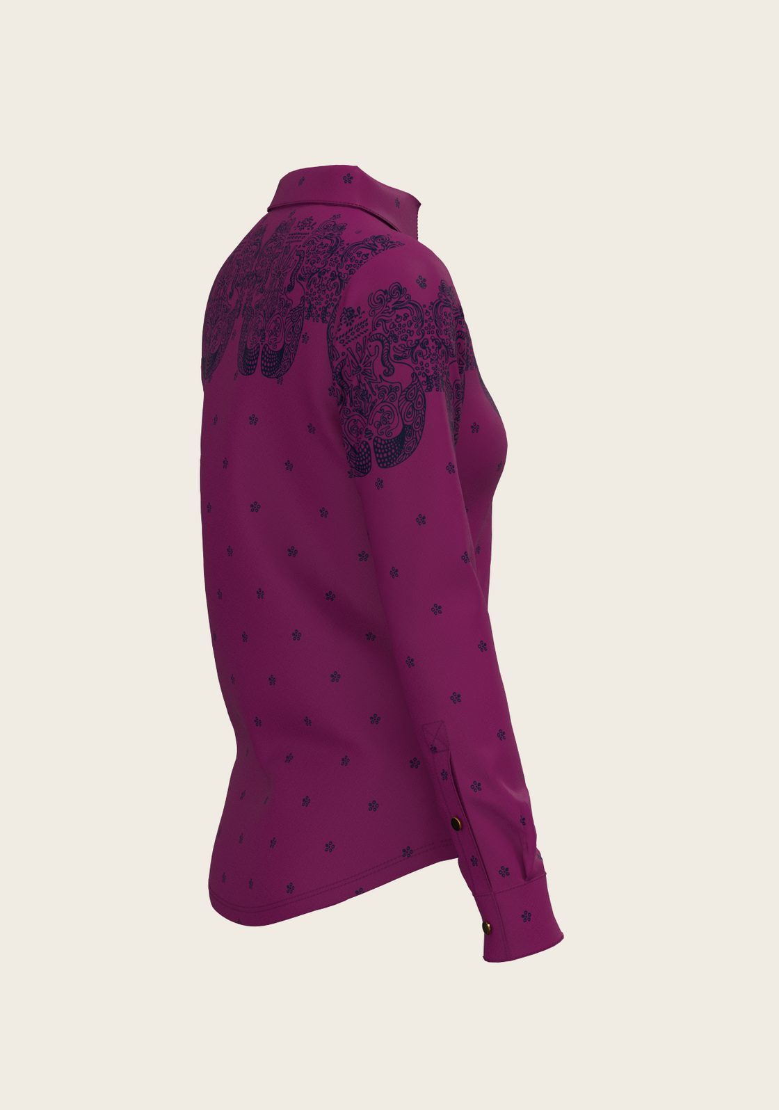 Western Mermaid Horses on Berry Ladies Button Shirt