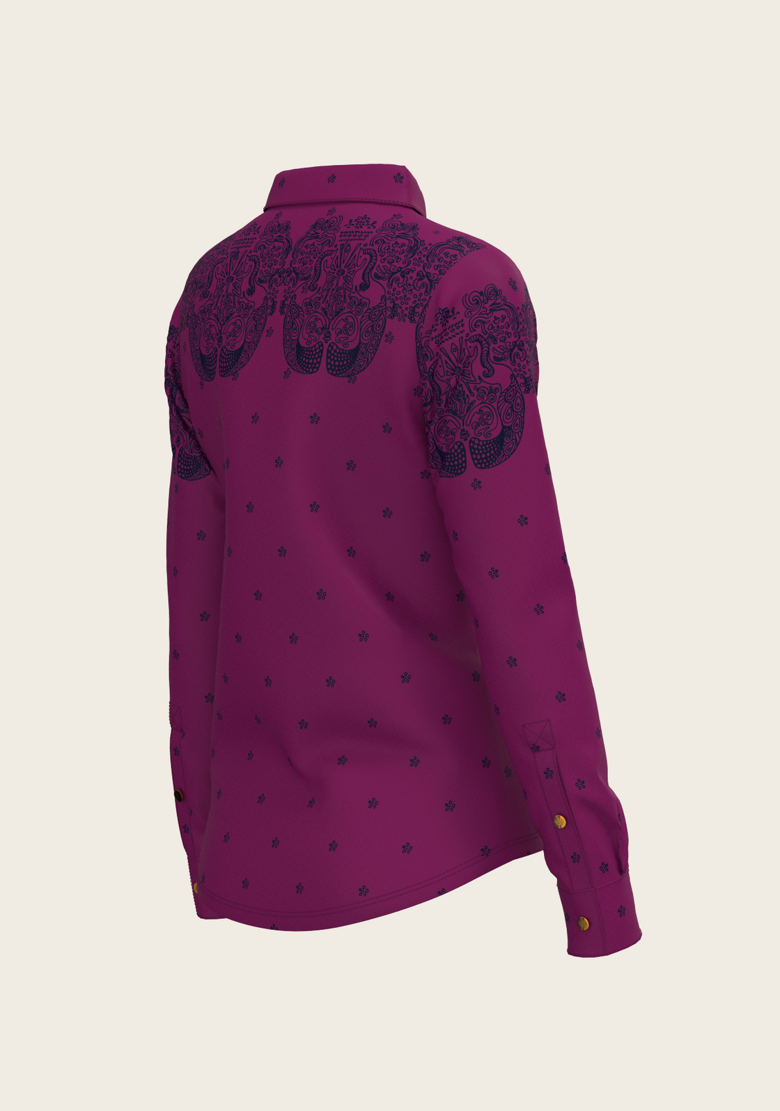 Western Mermaid Horses on Berry Ladies Button Shirt