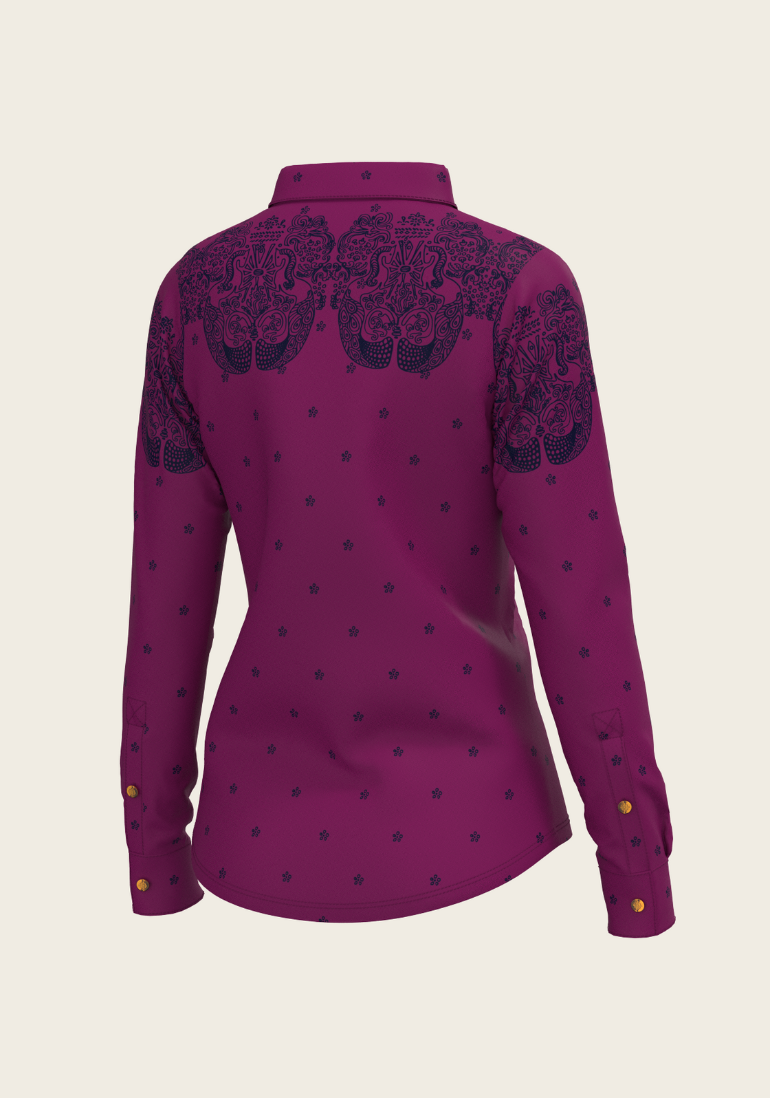 Western Mermaid Horses on Berry Ladies Button Shirt