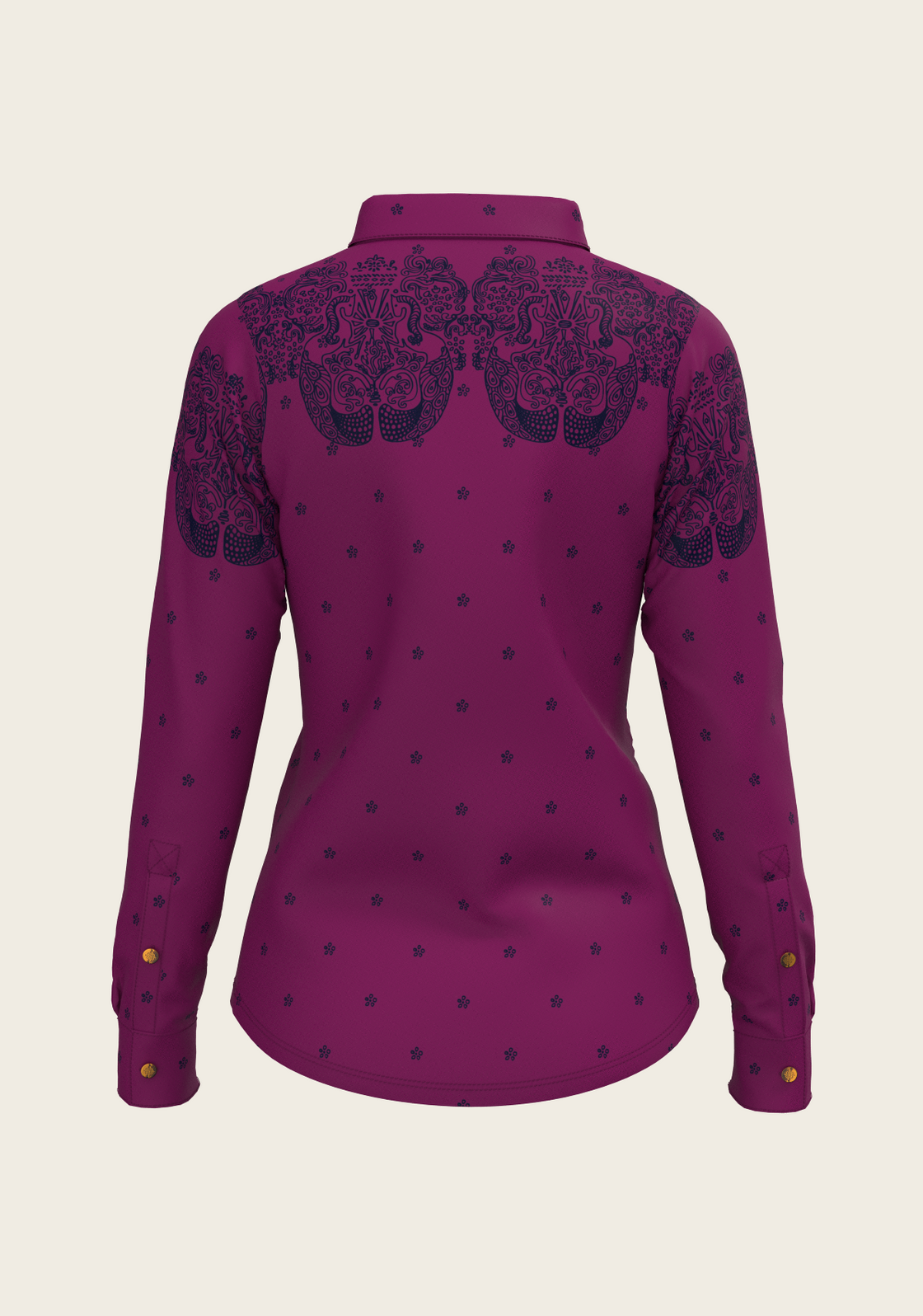 Western Mermaid Horses on Berry Ladies Button Shirt