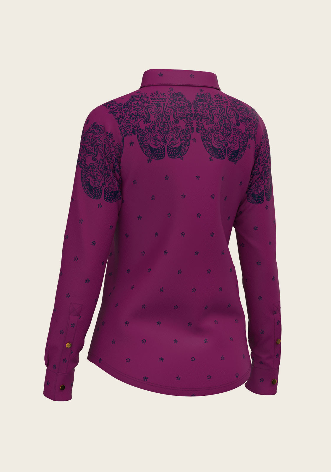 Western Mermaid Horses on Berry Ladies Button Shirt