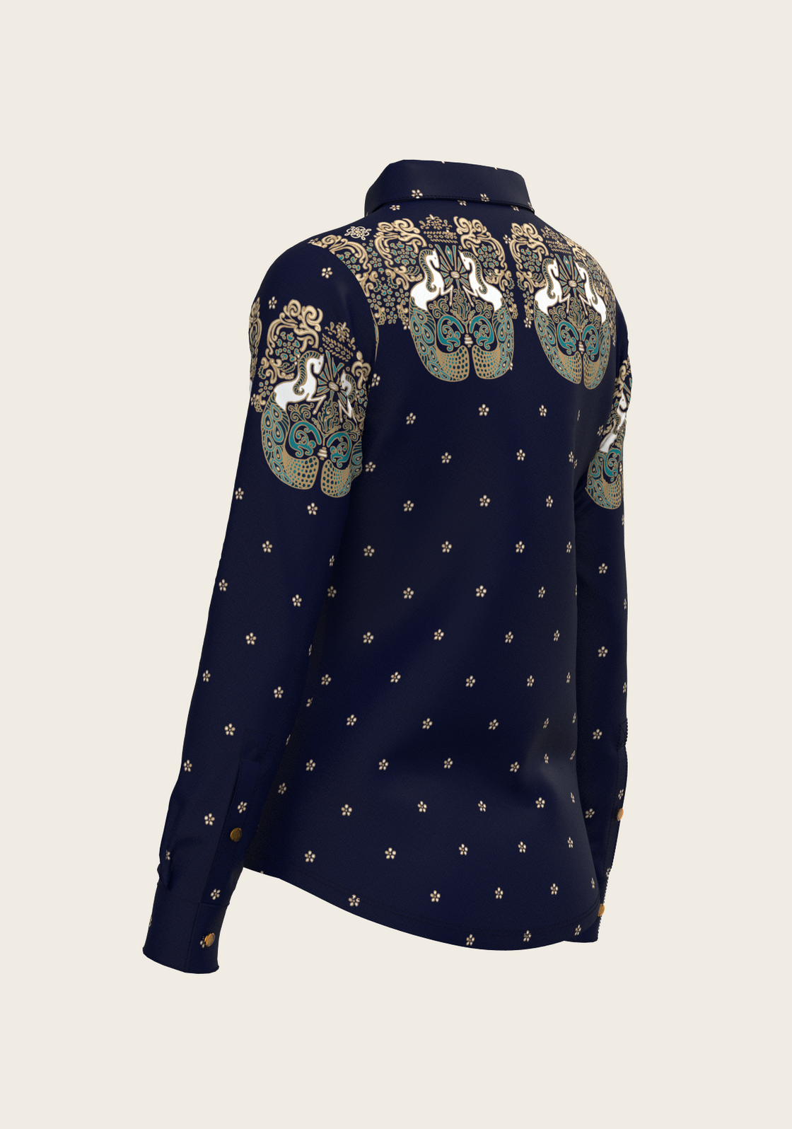 Western Mermaid Horses Ladies Button Shirt