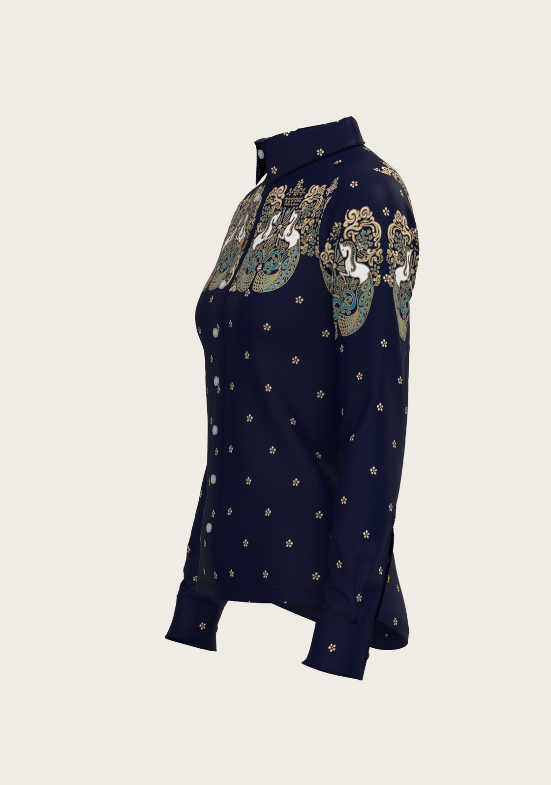 Western Mermaid Horses Ladies Button Shirt