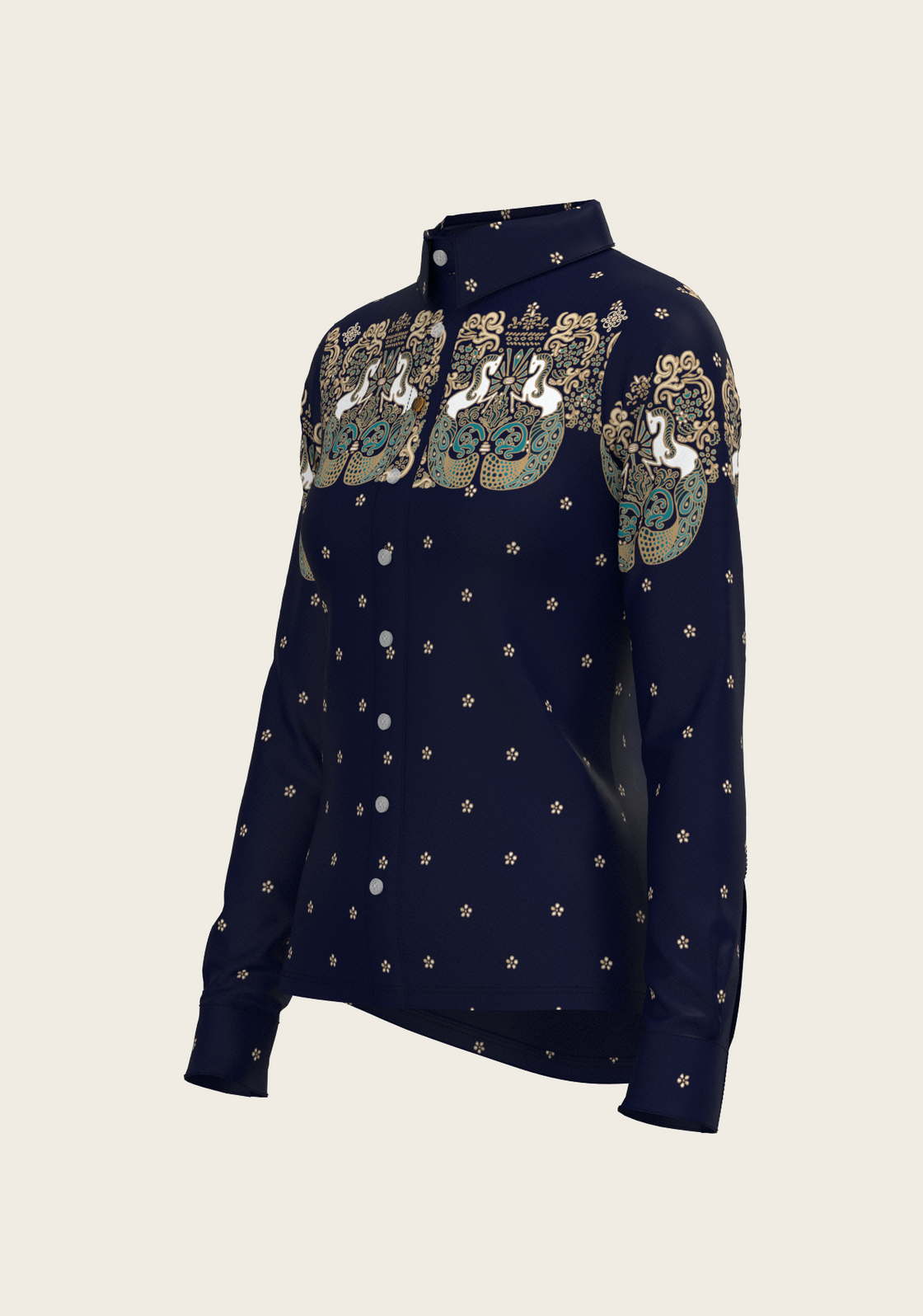 Western Mermaid Horses Ladies Button Shirt