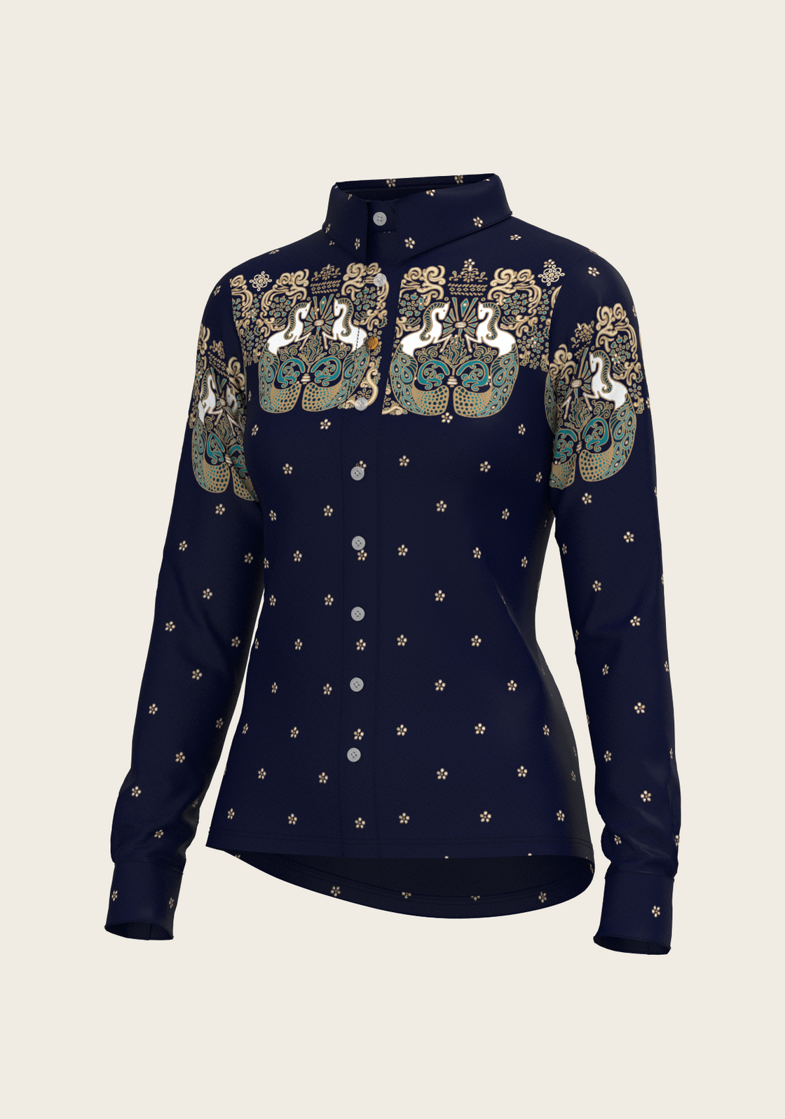 Western Mermaid Horses Ladies Button Shirt