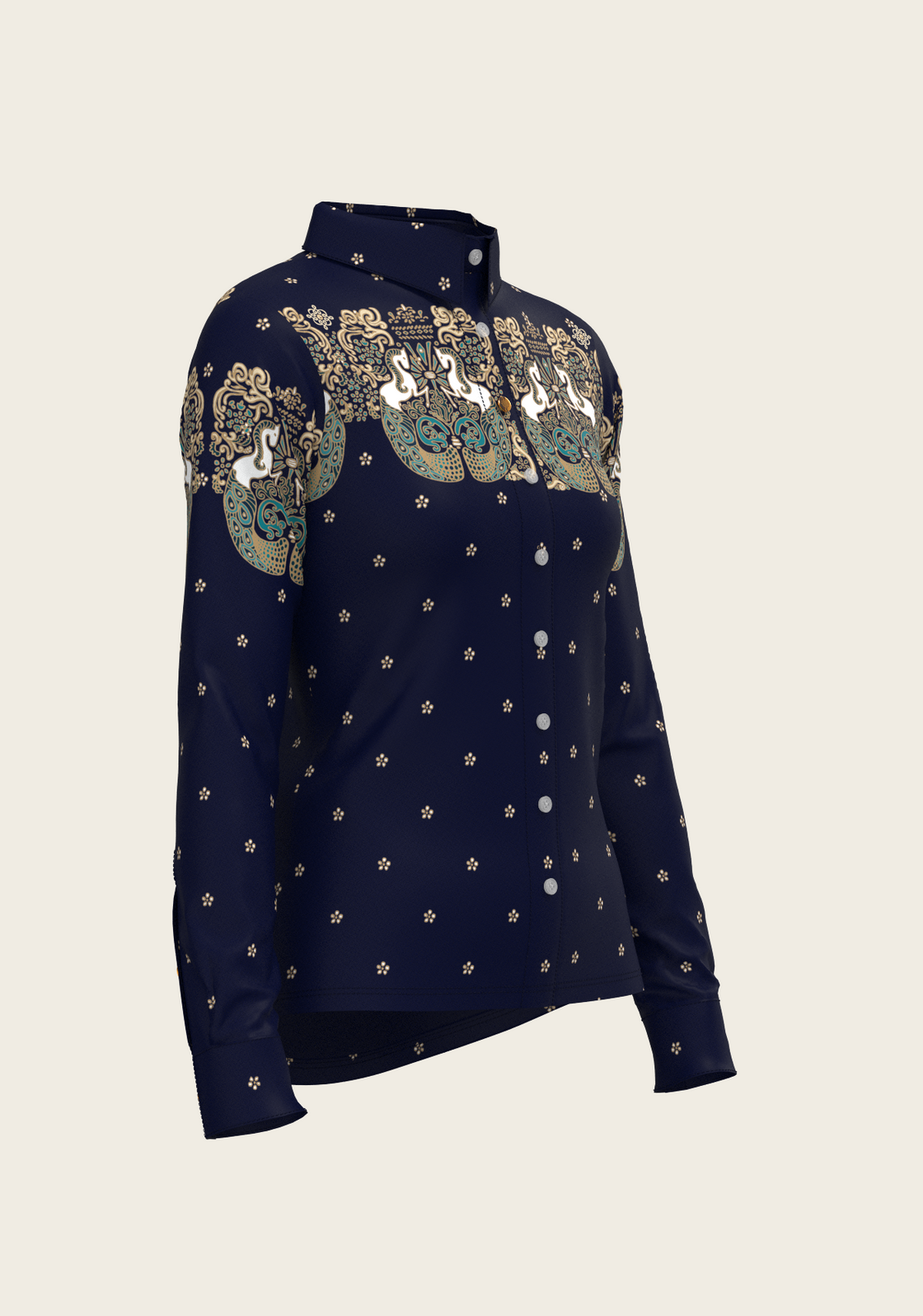 Western Mermaid Horses Ladies Button Shirt