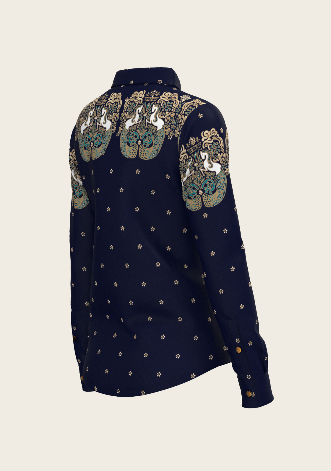 Western Mermaid Horses Ladies Button Shirt