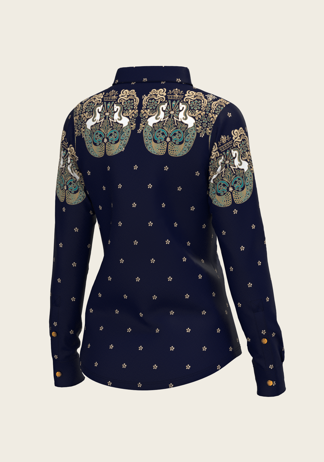 Western Mermaid Horses Ladies Button Shirt