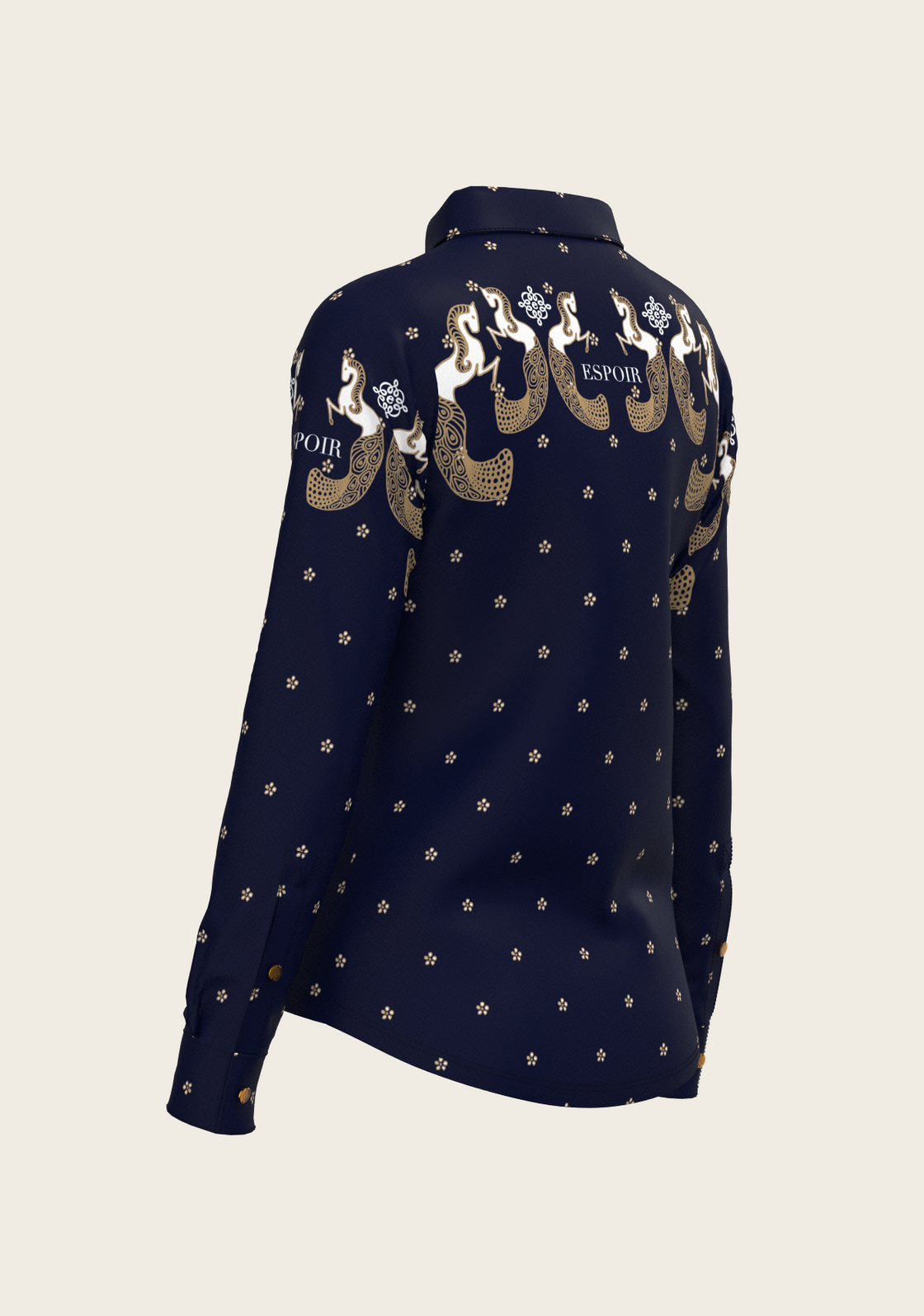 Western Mermaid Horses on Navy Ladies Button Shirt