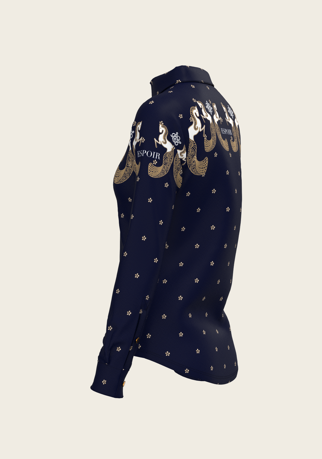 Western Mermaid Horses on Navy Ladies Button Shirt