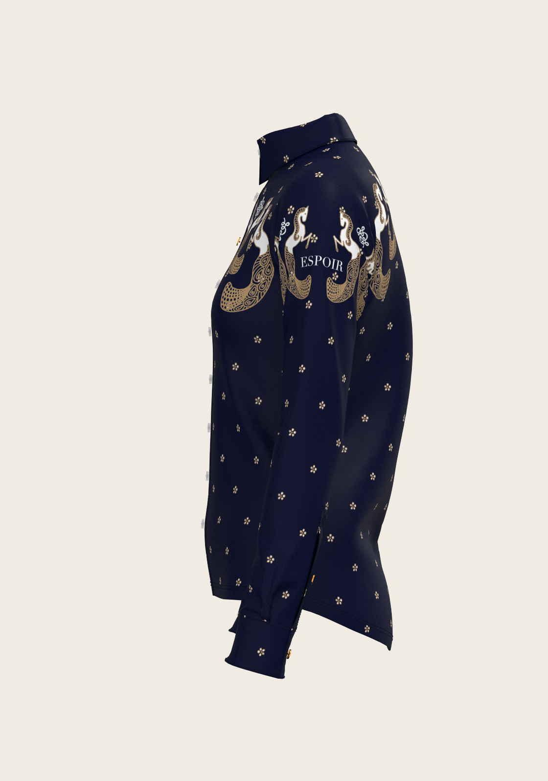 Western Mermaid Horses on Navy Ladies Button Shirt