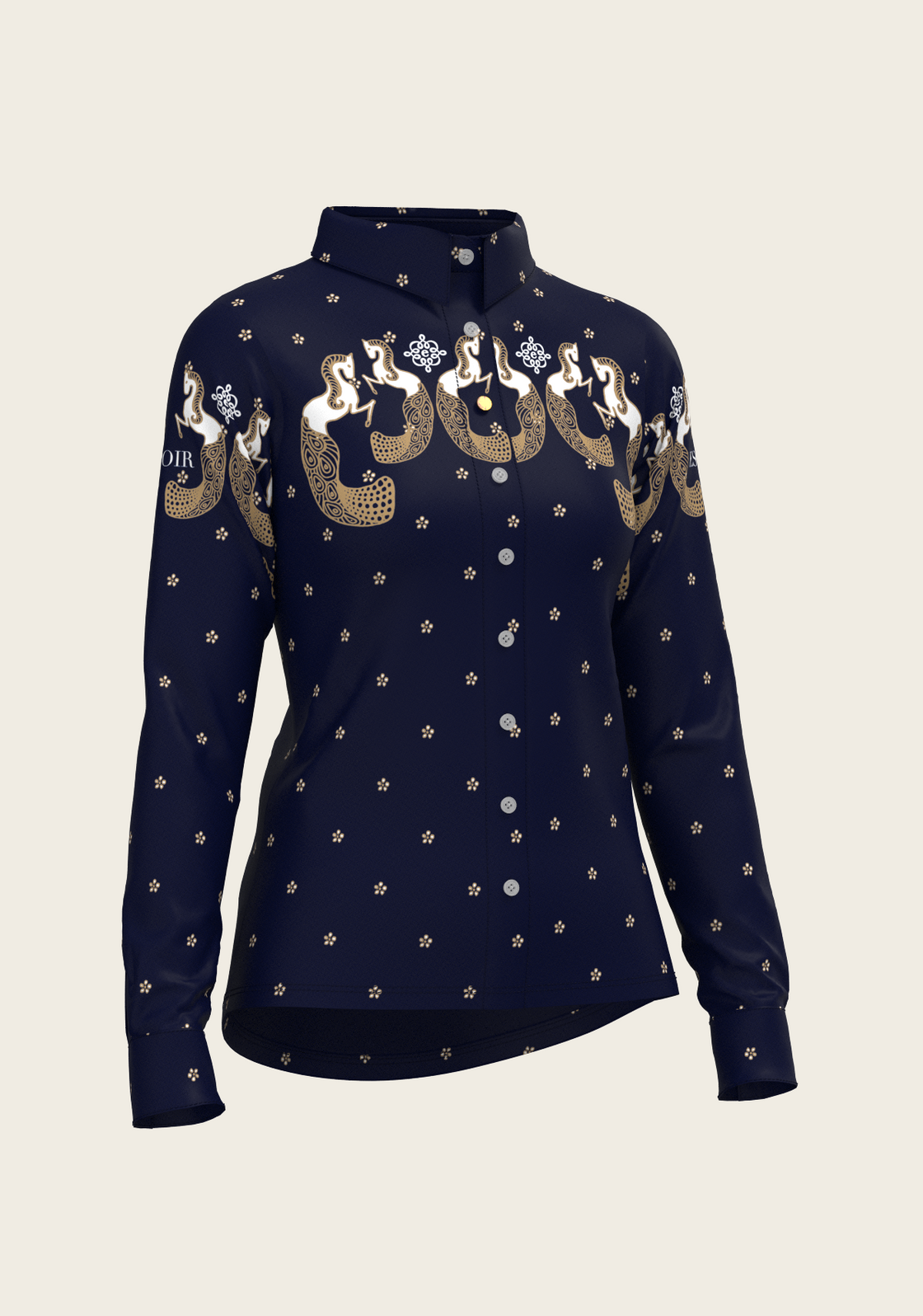 Western Mermaid Horses on Navy Ladies Button Shirt